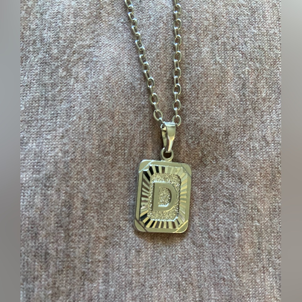 Silver initial pendant necklace letter “D”